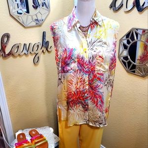 CAbi Silk Sleeveless Button Down Top Sz M